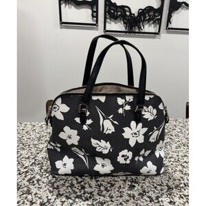 Lauren Ralph Lauren Amberly Dome Satchel Black & White Floral No Shoulder Strap